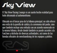 Pase VIP Gold Member <br/> área VIP Sky View Racing Lounge