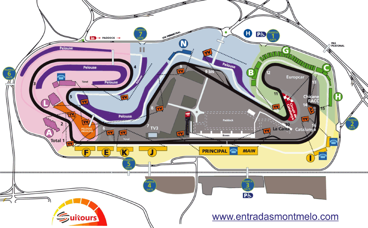 Plano tribunas circuit de Barcelona-Catalunya